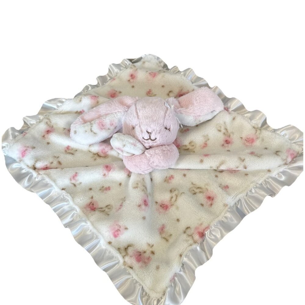 Little Me Pink Bunny Rabbit Floral Satin Edge Baby Lovey Security Blanket Toy